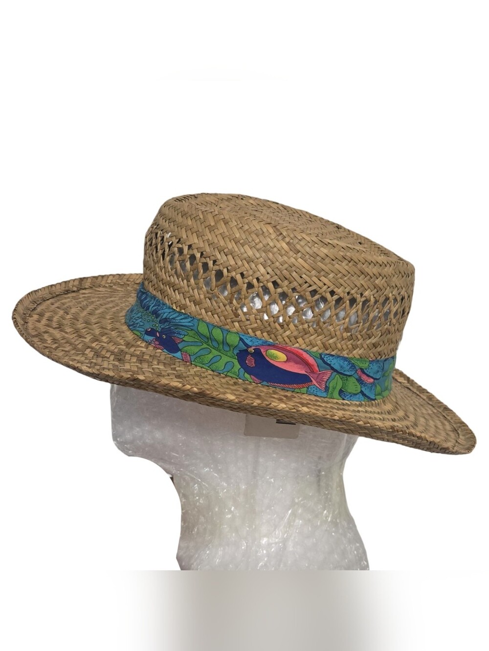 Summer Club Panama Jack straw hat ladies Sun Hat with Colorful Fish Print Band - Picture 2 of 8